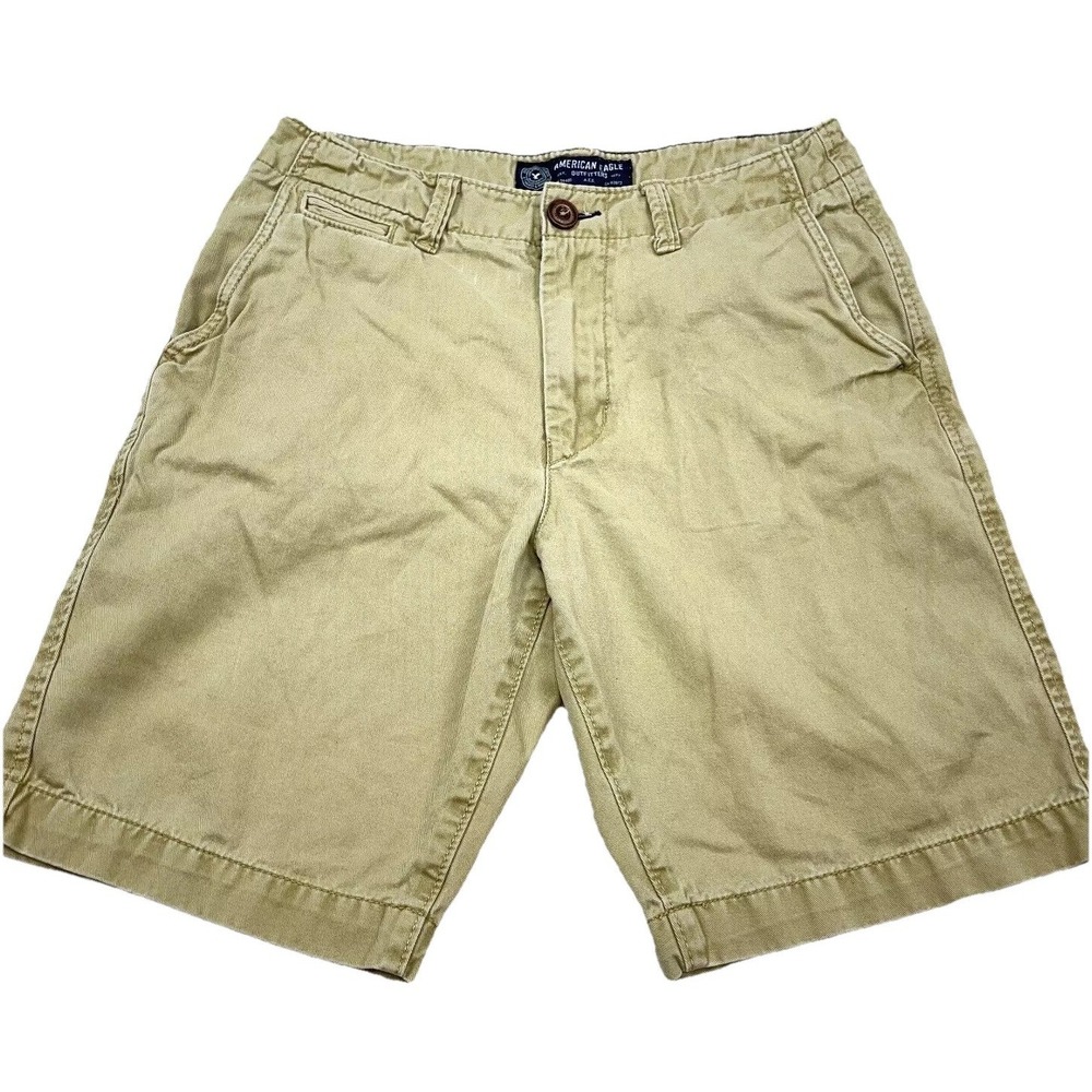 American Eagle Chino Shorts Men 28 Tan Brown Classic Fit Khaki Flat Front Twill